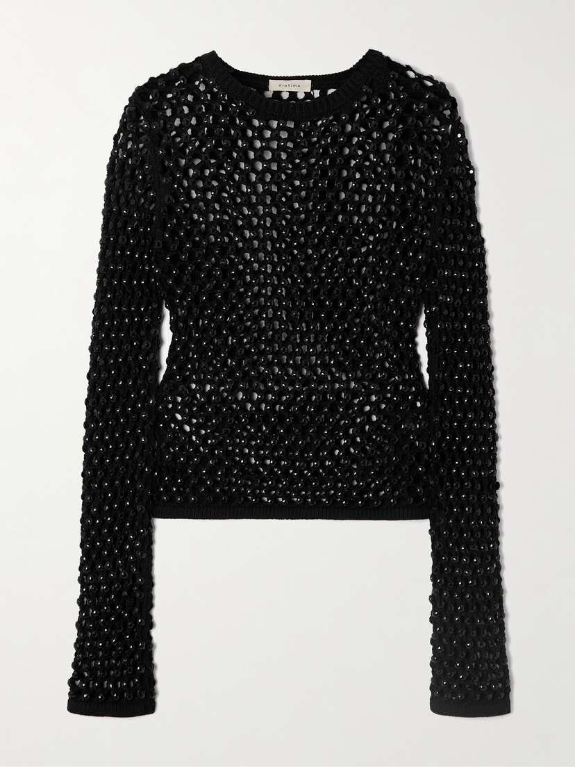 Diotima Enid Crystal-embellished Crocheted Cotton-blend Top