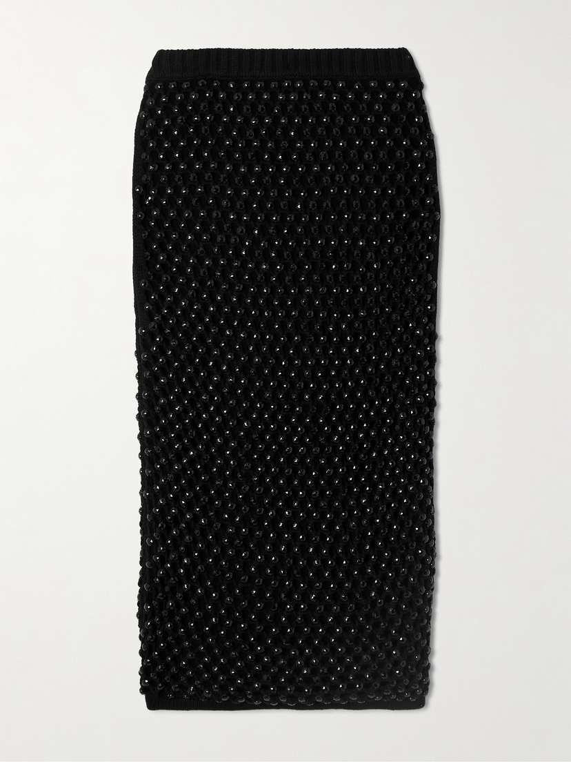 Diotima Spice Crystal-embellished Crocheted Cotton-blend Midi Skirt