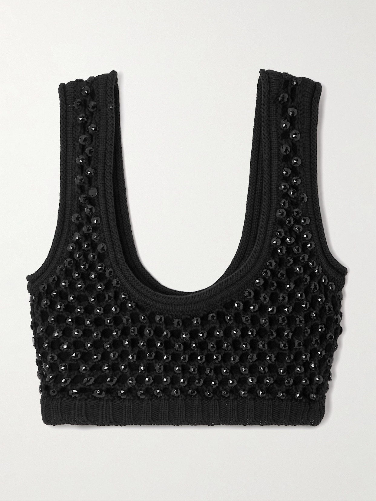 Diotima Lady Cropped Crystal-embellished Crocheted Cotton-blend Top In Black