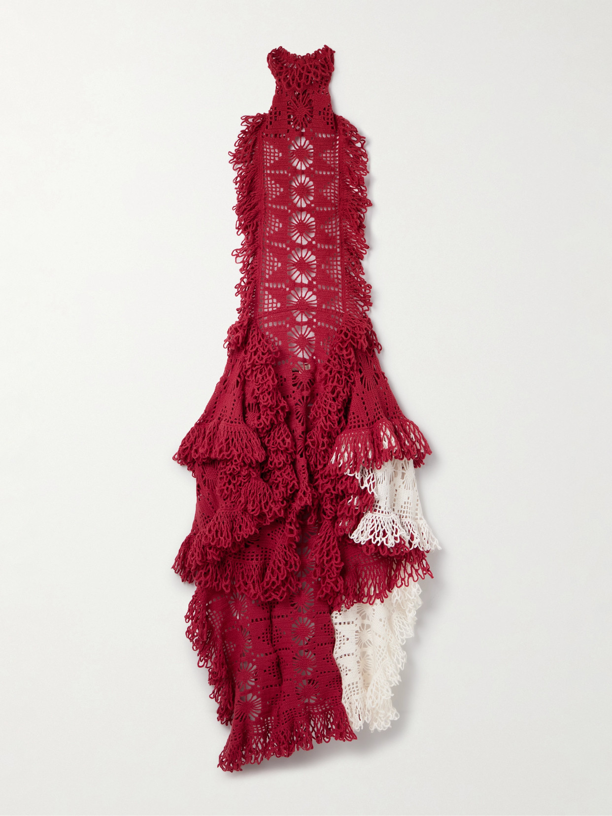 Diotima Spade Open-back Ruffled Crocheted Merino Wool-blend Halterneck Midi Dress In Animal Print