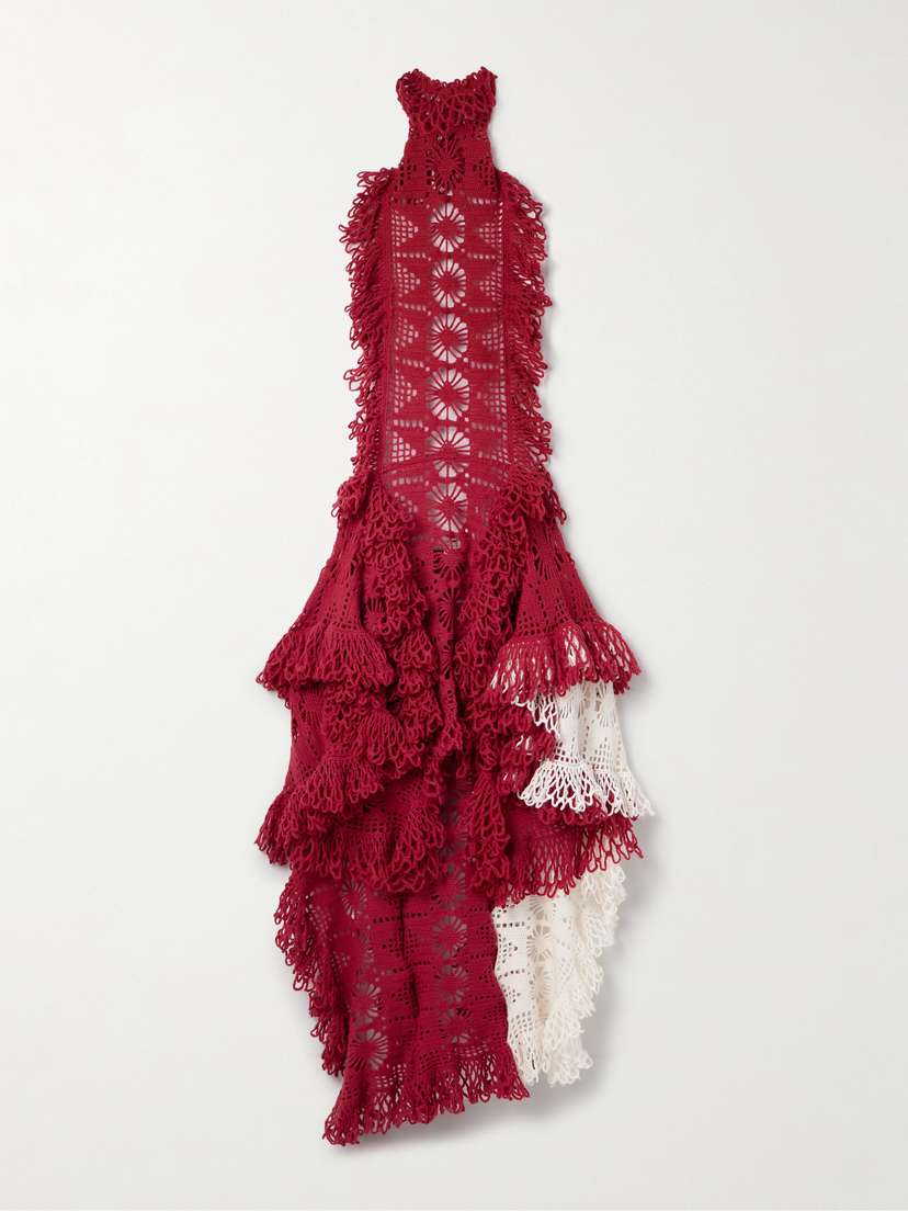 Diotima Spade Open-back Ruffled Crocheted Merino Wool-blend Halterneck Midi Dress