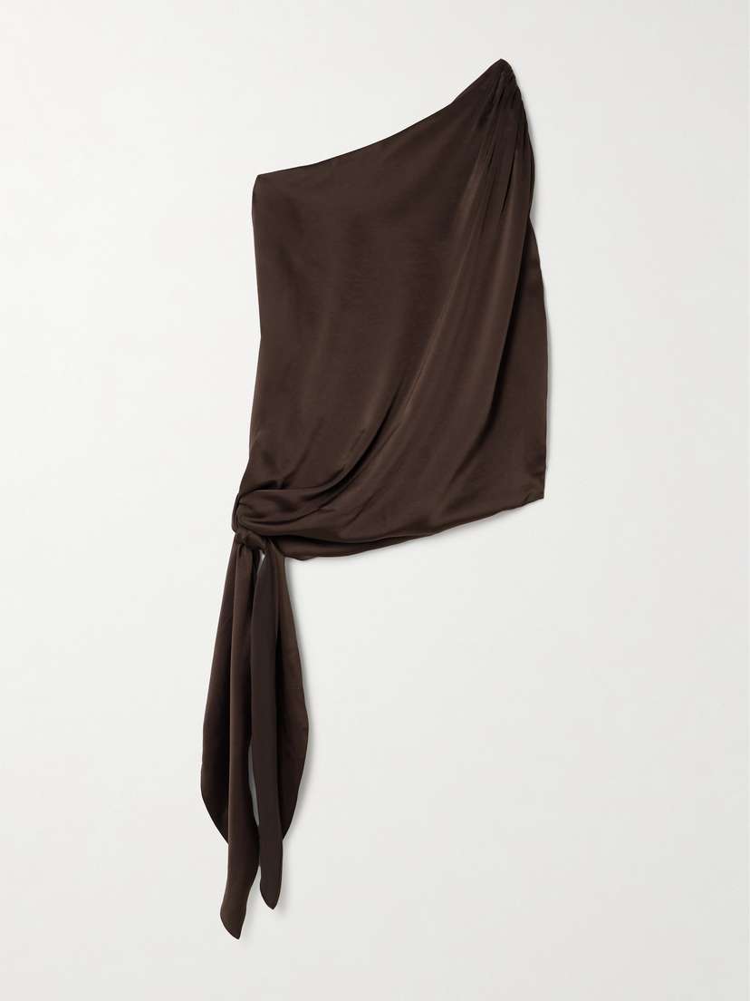 Abadia Ayla One-shoulder Knotted Satin Top