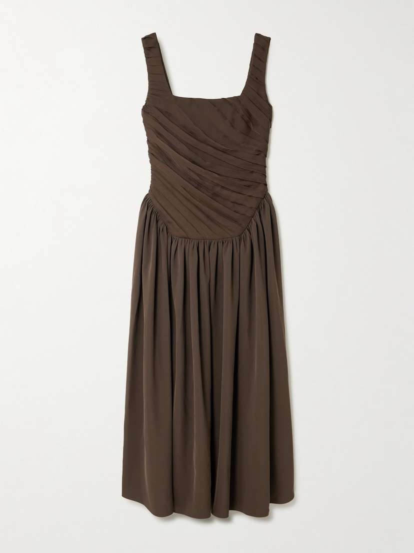 Abadia Kaia Ruched Gathered Chiffon And Twill Midi Dress