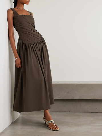 Abadia Kaia ruched gathered chiffon and twill midi dress