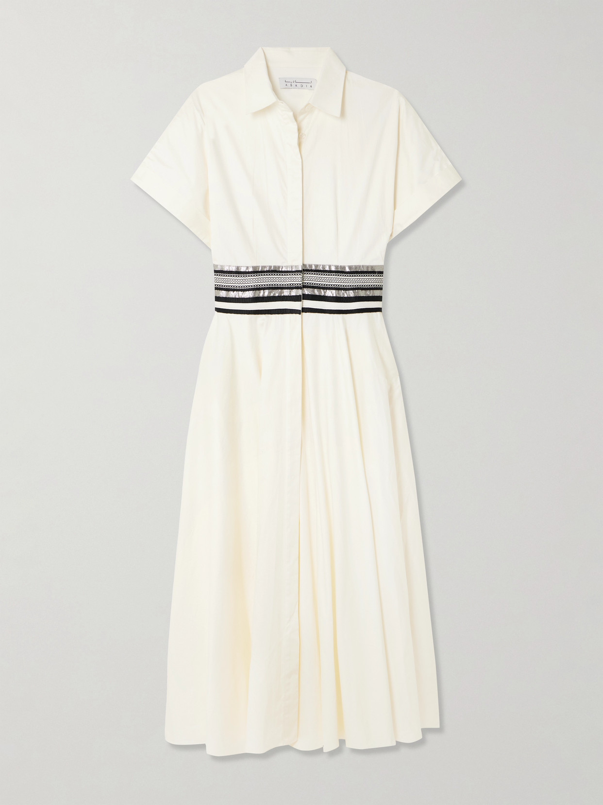 Abadia Shams Grosgrain-trimmed Cotton Midi Shirt Dress In Neutral