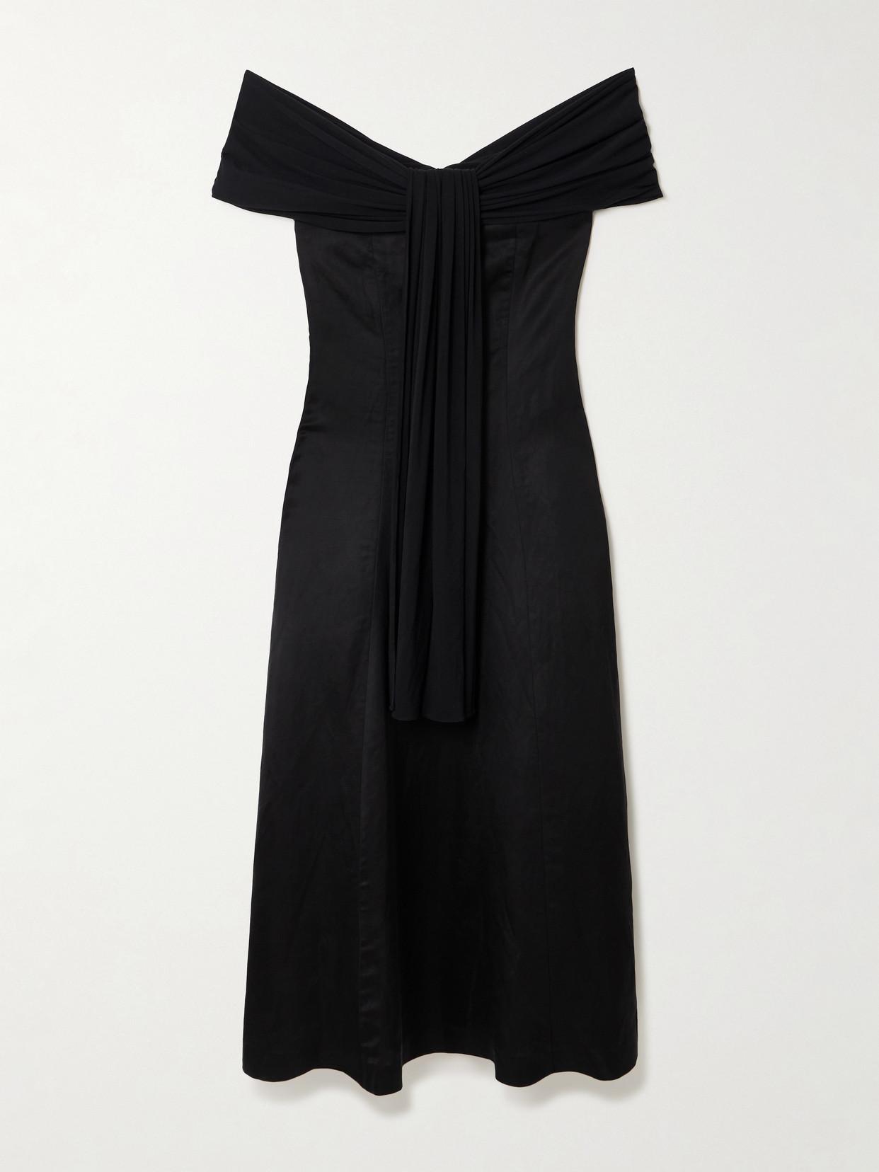 Abadia Off-the-shoulder Voile And Stretch-bamboo Jersey Midi Dress In Black