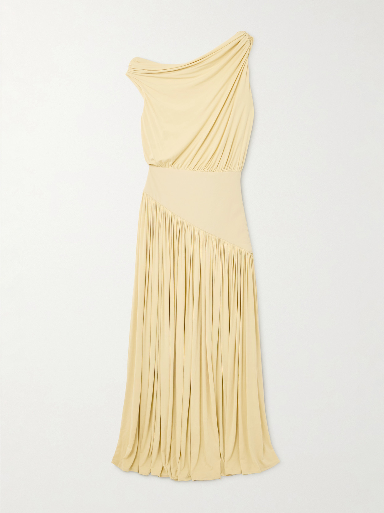 Abadia - Gwen Asymmetric Draped Jersey-trimmed Stretch-bamboo Maxi Dress - Yellow