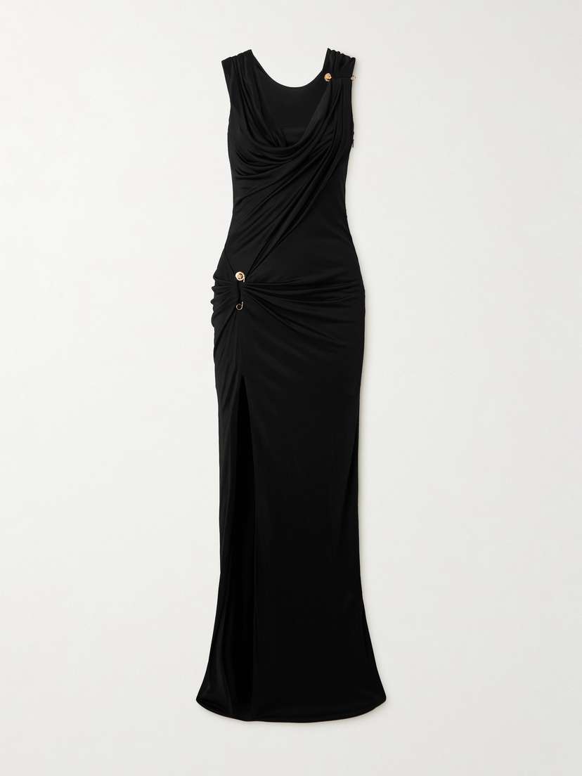Versace Embellished Draped Stretch-jersey Gown