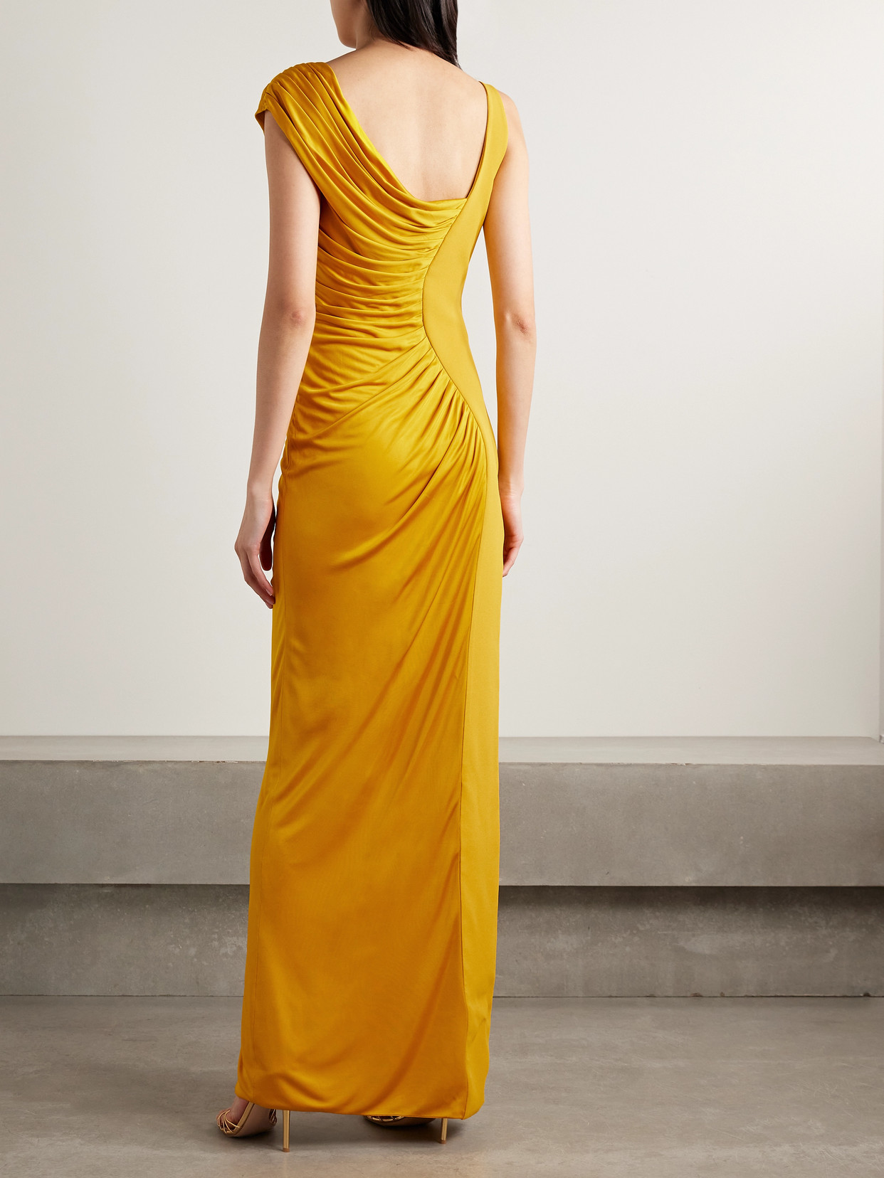 Versace Embellished Crepe And Pleated Satin Gown In Yellow