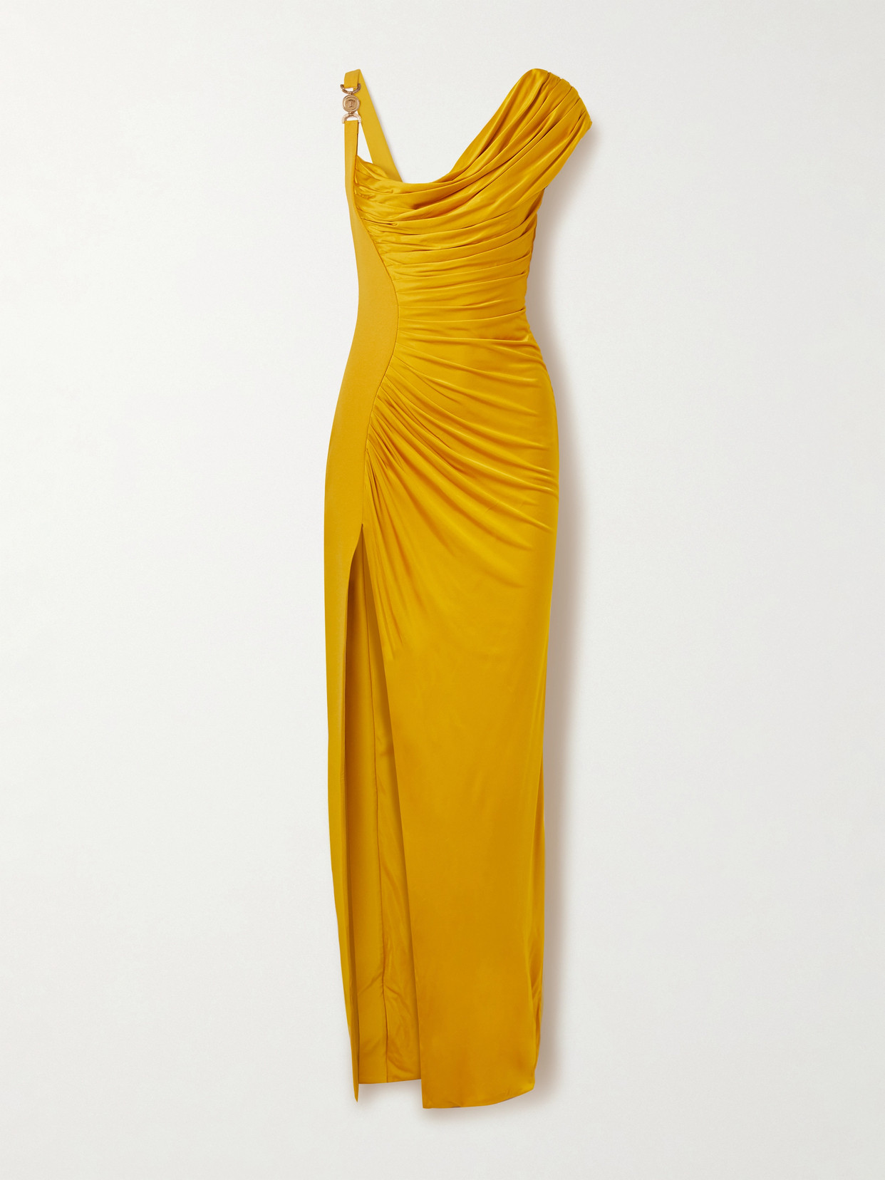 Versace Embellished Crepe And Pleated Satin Gown In Yellow