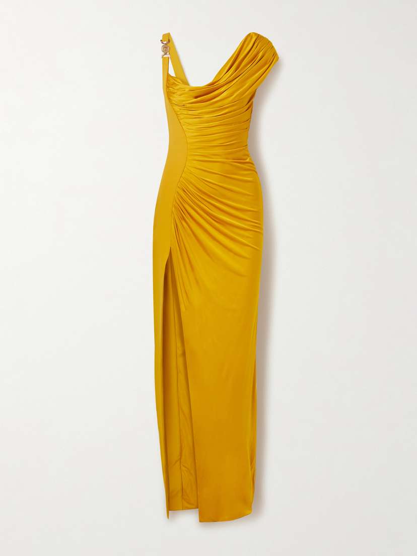Versace Embellished Crepe And Pleated Satin Gown