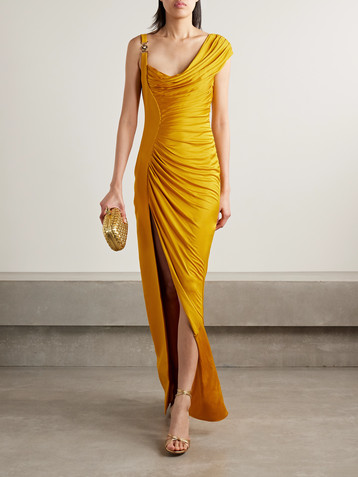Versace Embellished crepe and pleated satin gown