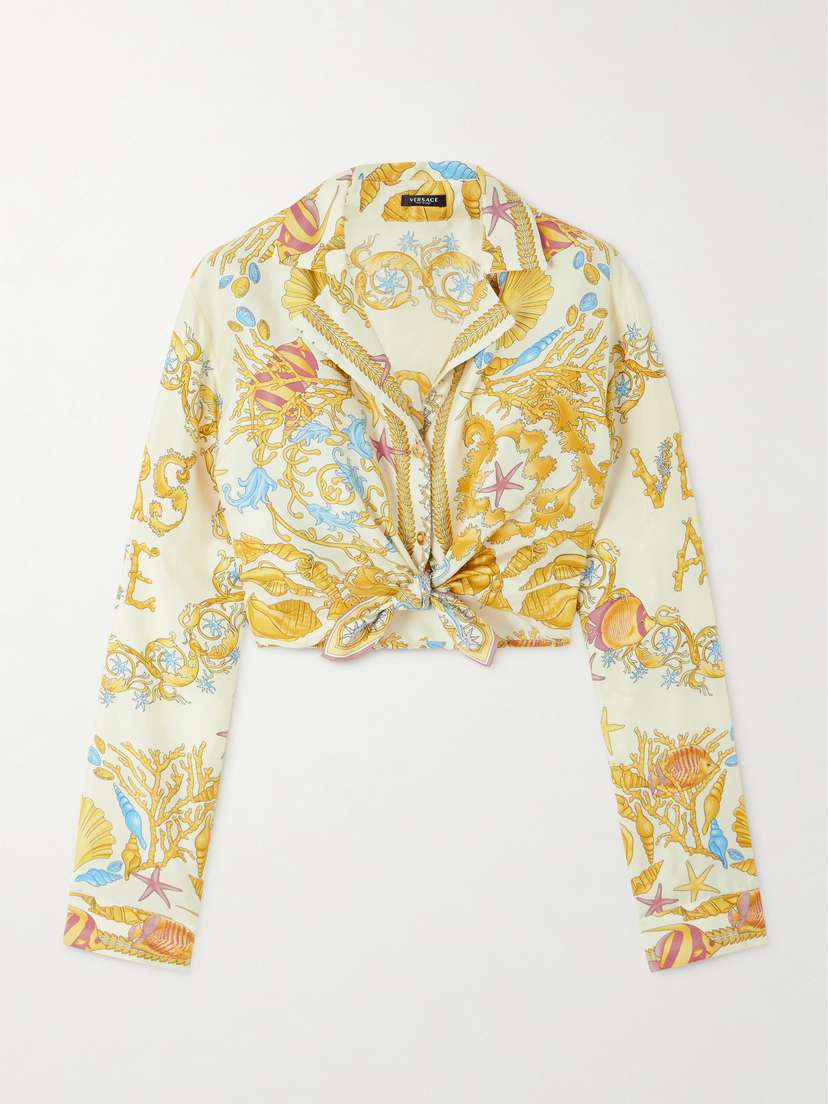Versace Tie-front Printed Silk-twill Shirt