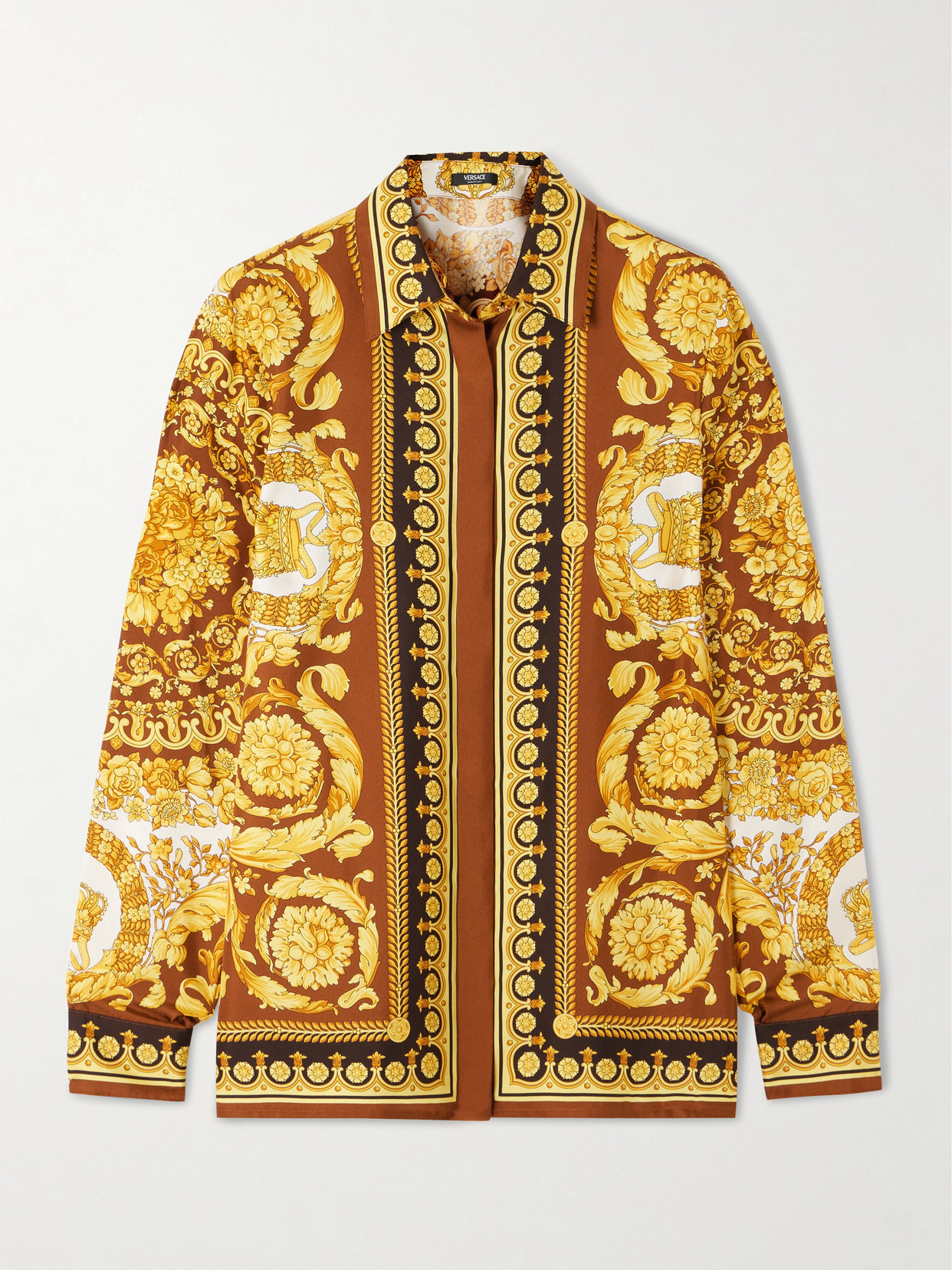 Versace Printed Silk-twill Shirt In Yellow