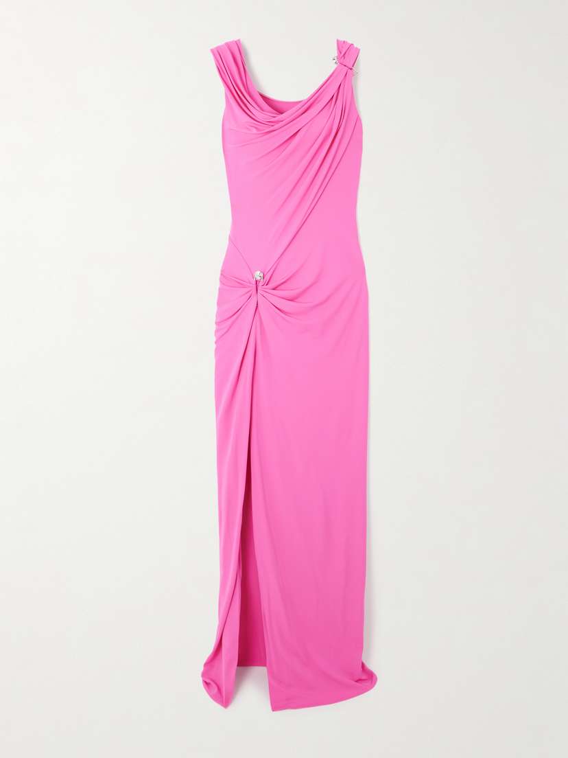 Versace Embellished Draped Stretch-jersey Gown