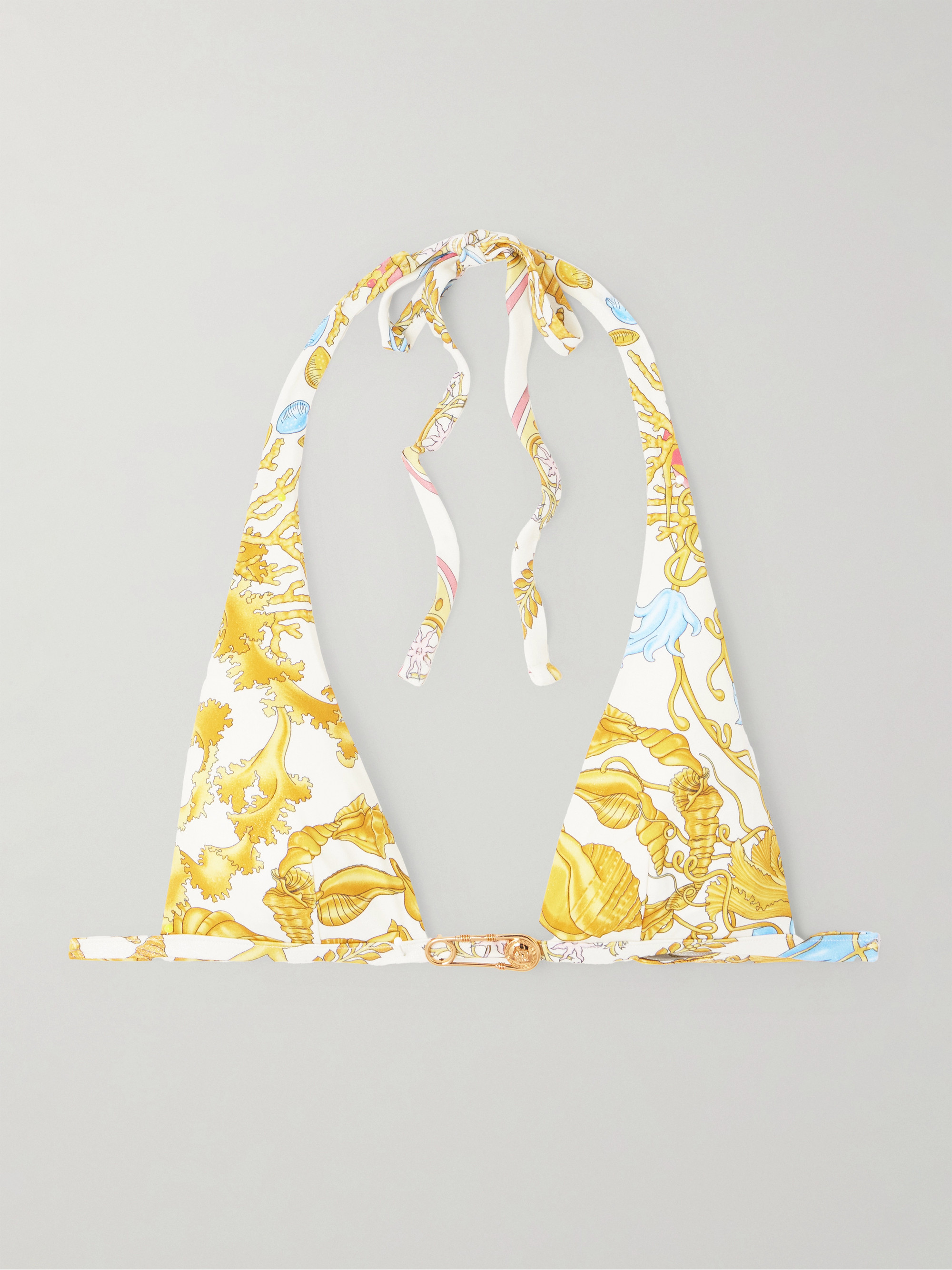 Versace Embellished printed triangle bikini top