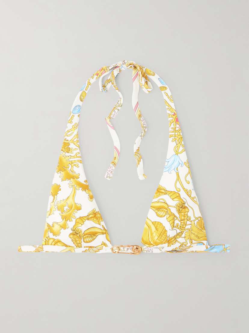 Versace Embellished Printed Triangle Bikini Top