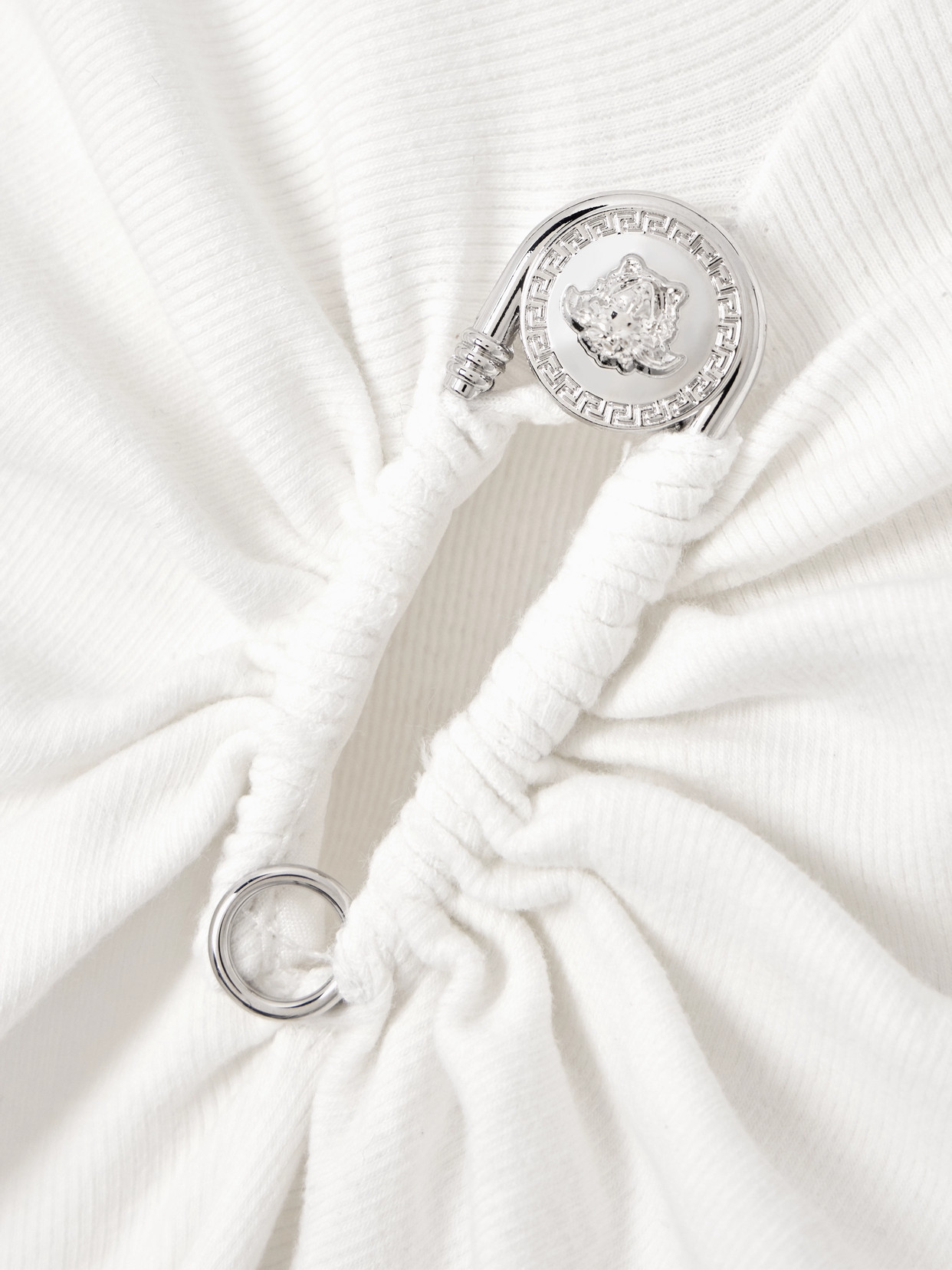 Versace Cutout Embellished Ribbed Cotton-blend Jersey Maxi Dress In White