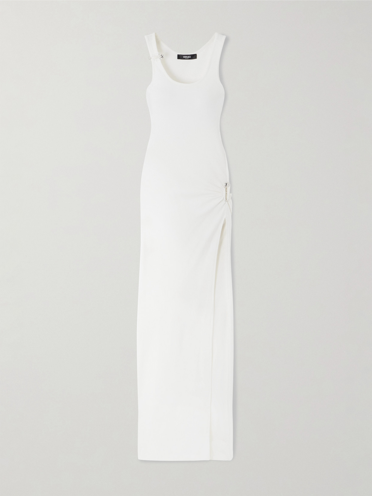 Versace Cutout Embellished Ribbed Cotton-blend Jersey Maxi Dress
