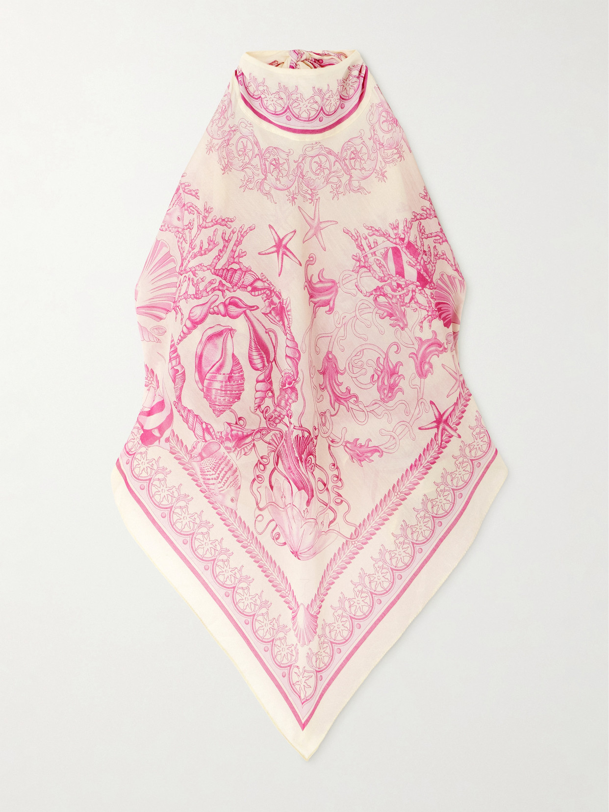 Versace Underwater Barocco Voile Cover-up Scarf Top In Pink