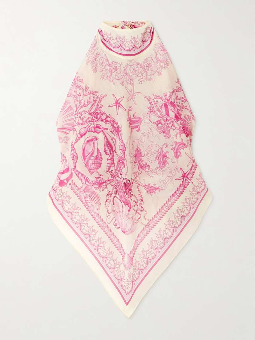 Versace Printed Cotton And Silk-blend Voile Halterneck Top