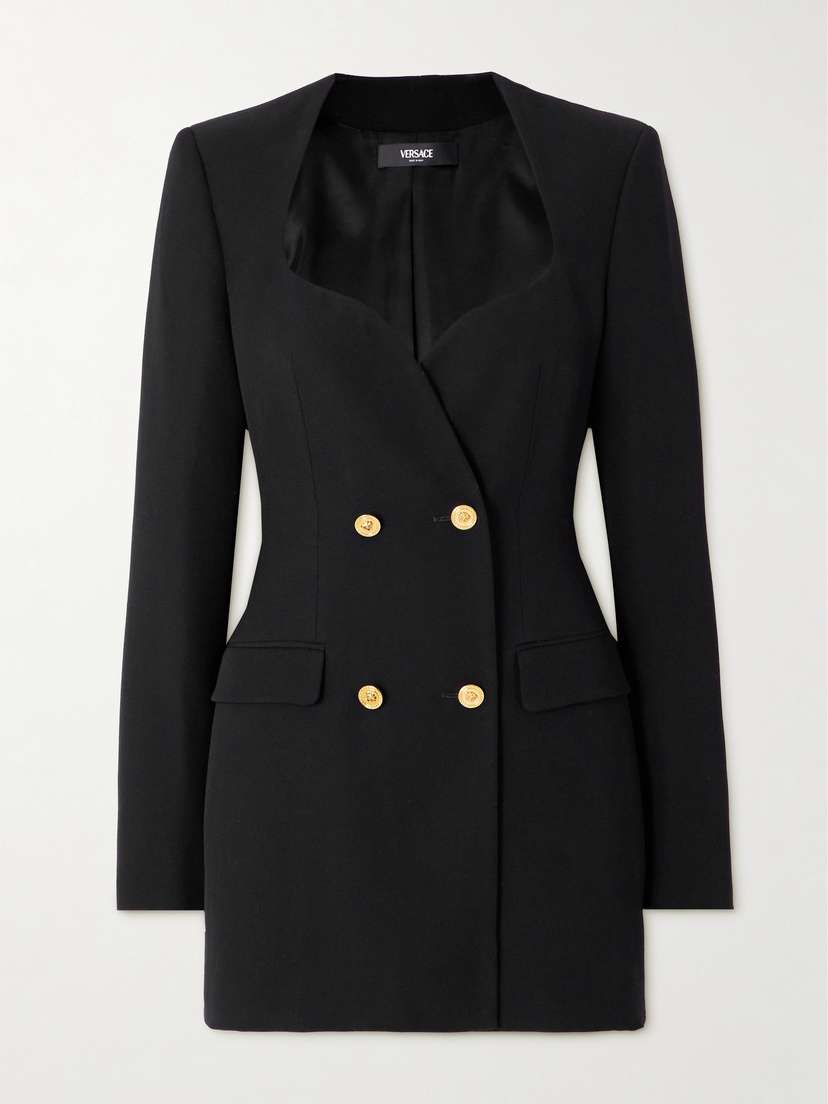Versace Double-breasted Grain De Poudre Wool Mini Dress