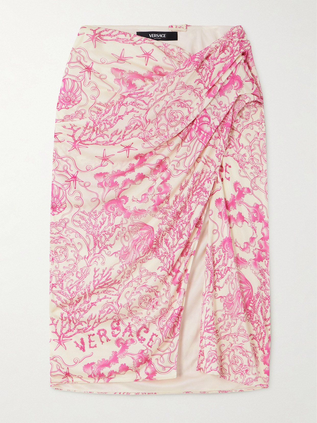 Versace Wrap-effect Draped Printed Silk-satin Skirt