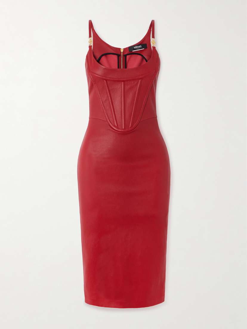Versace Embellished Leather Bustier Dress