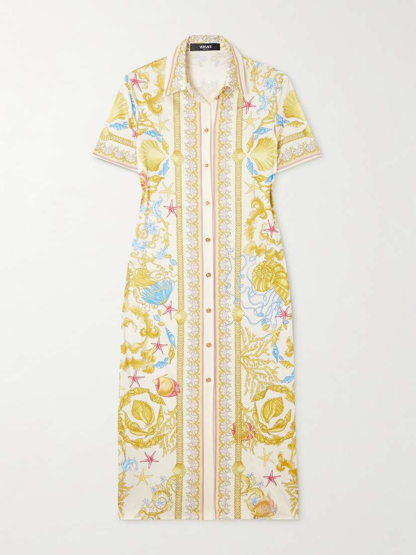 Versace Printed Stretch-jersey Midi Shirt Dress