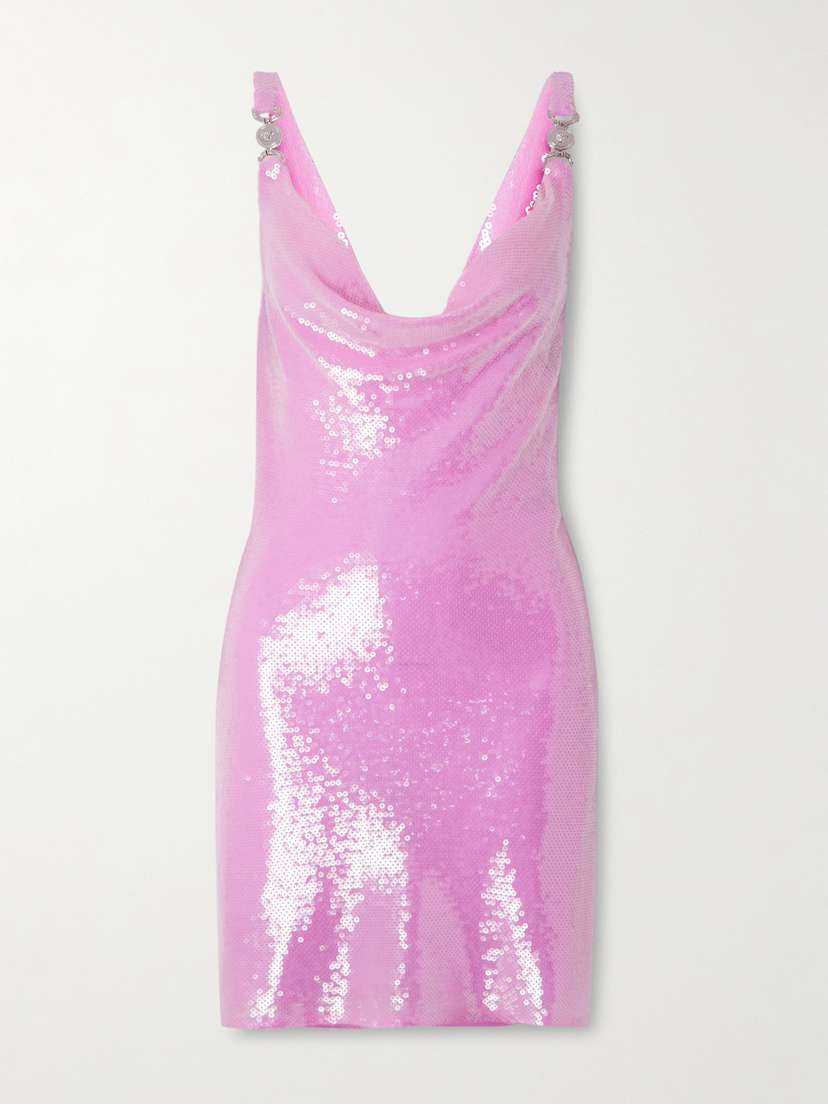 Versace Embellished Draped Sequined Silk-chiffon Mini Dress