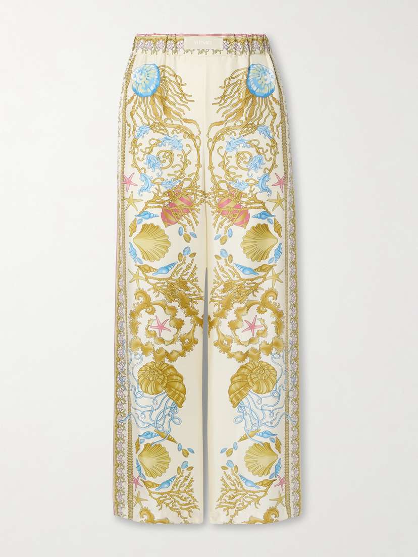 Versace Printed Silk-twill Wide-leg Pants