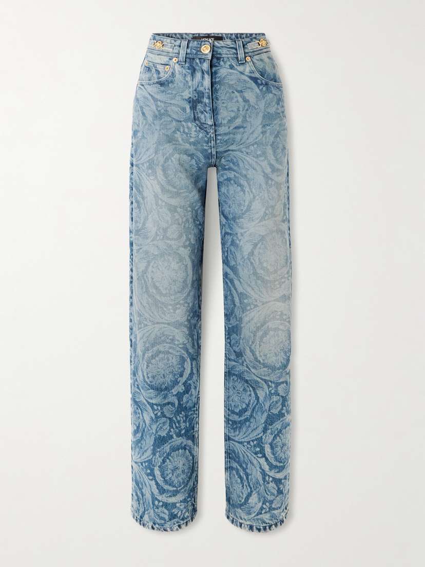 Versace Embellished Printed High-rise Straight-leg Jeans
