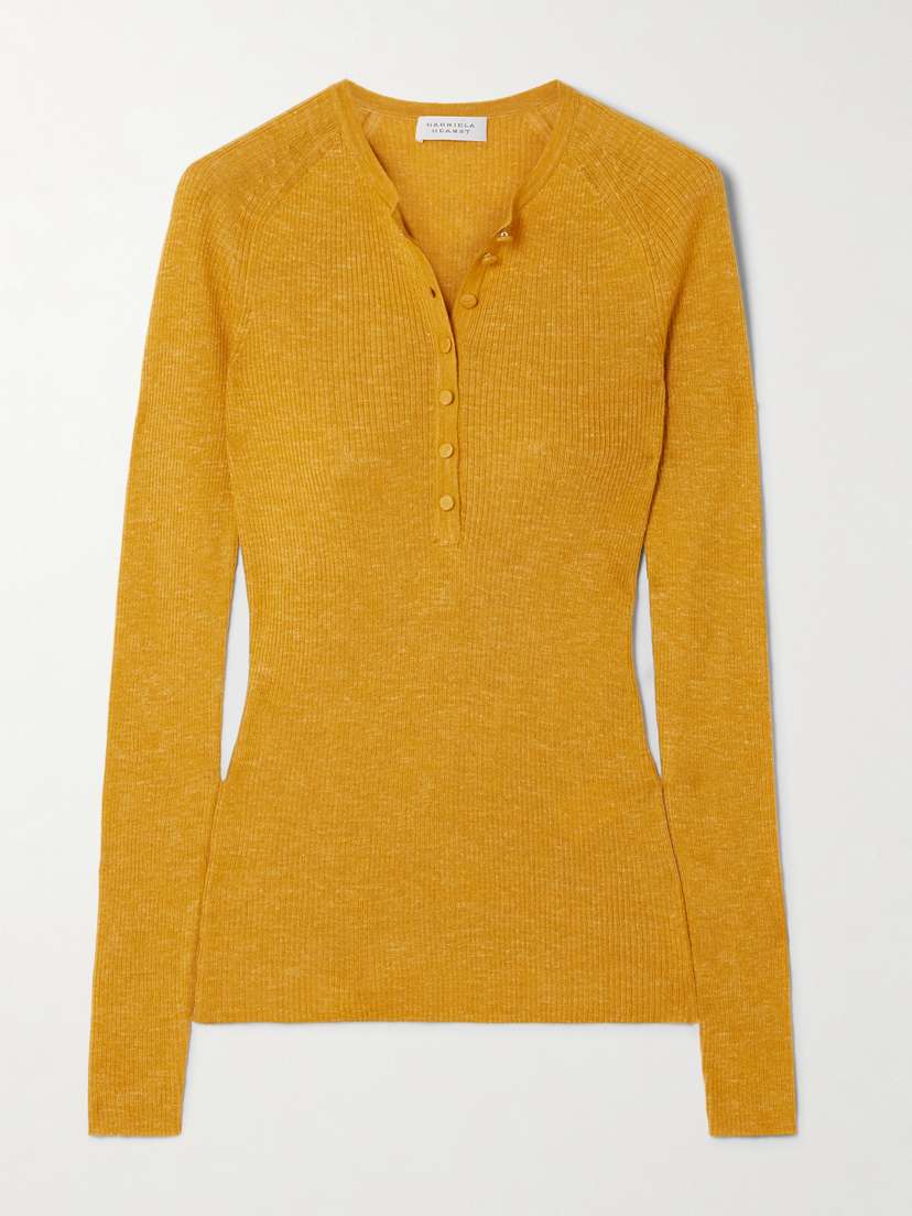 Gabriela Hearst Anges Ribbed Cashmere, Silk And Hemp-blend Henley Top