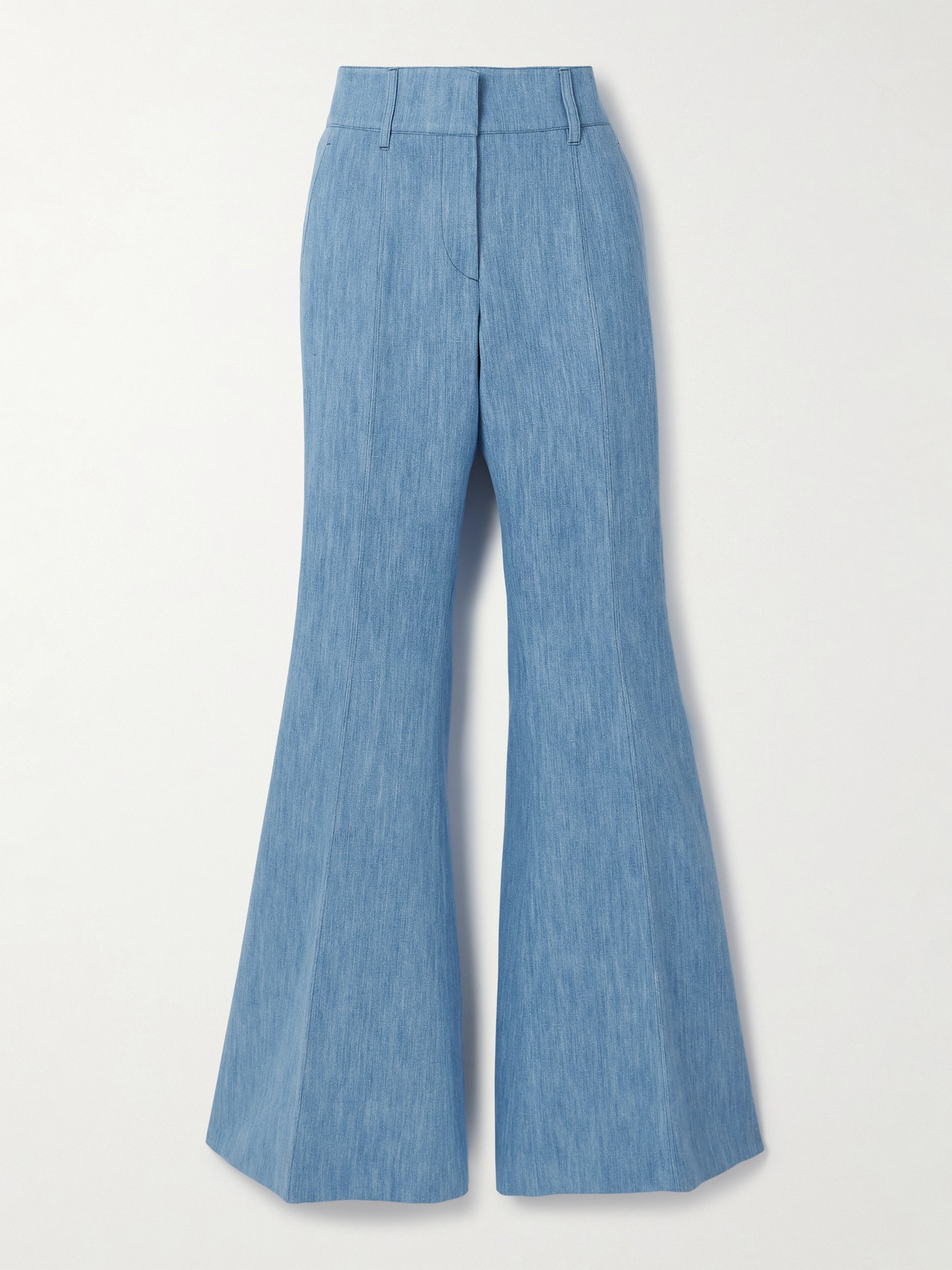 Gabriela Hearst Rhein Cotton And Linen-blend Chambray Flared Pants In Blue