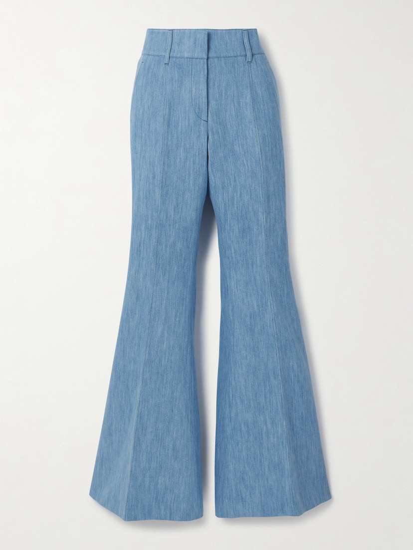 Gabriela Hearst Rhein Cotton And Linen-blend Chambray Flared Pants