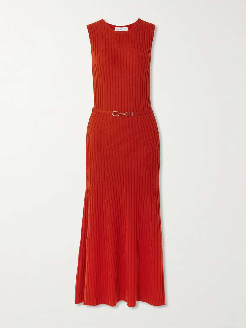 Gabriela Hearst Meier Belted Ribbed Wool And Cashmere-blend Midi Dress