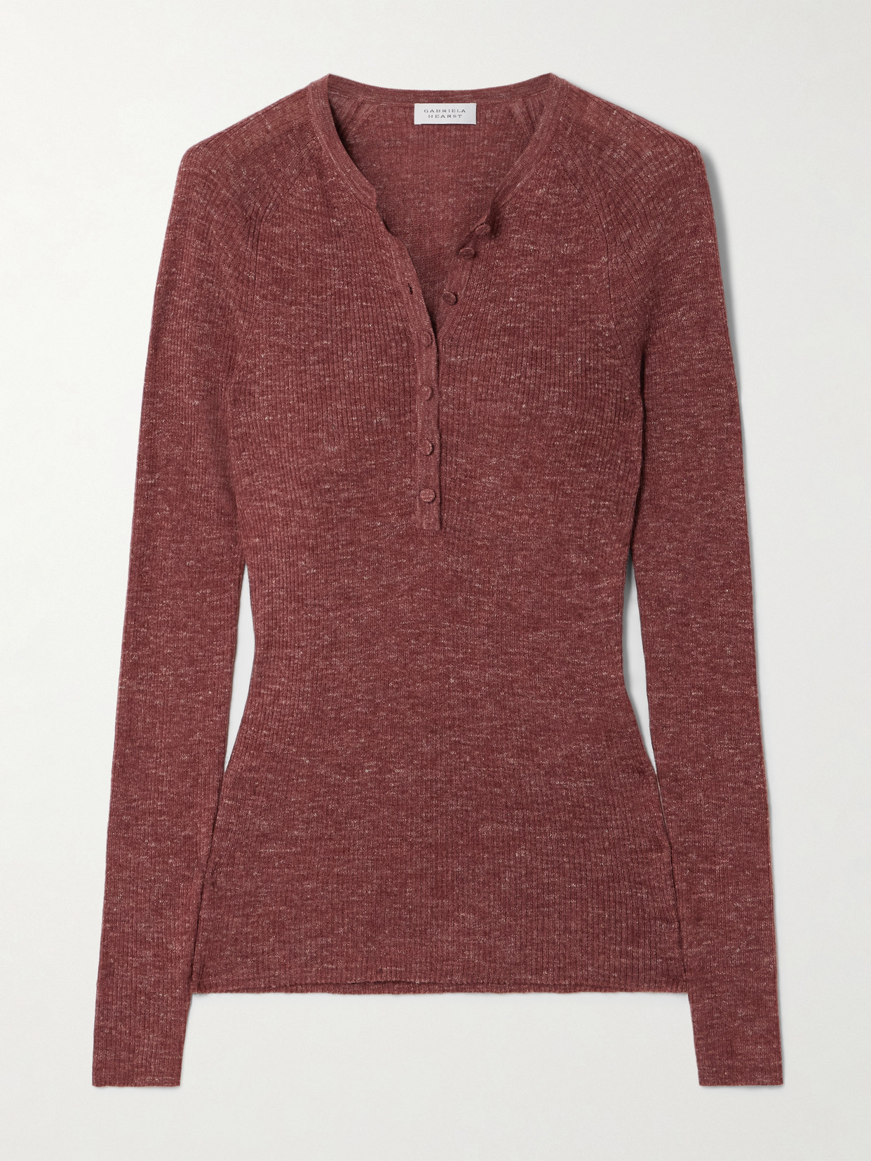 Gabriela Hearst Anges Ribbed Cashmere, Silk And Hemp-blend Henley Top In Burgundy