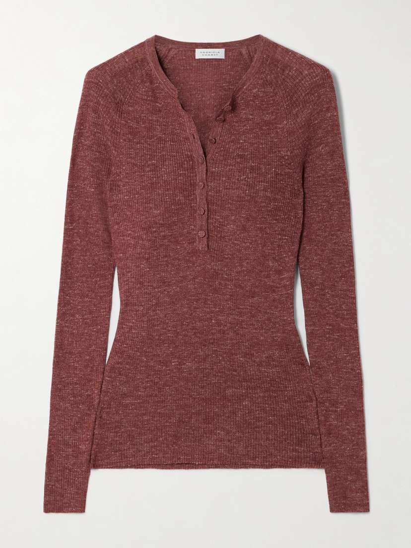Gabriela Hearst Anges Ribbed Cashmere, Silk And Hemp-blend Henley Top