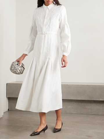 Gabriela Hearst Aleka belted pleated linen midi shirt dress
