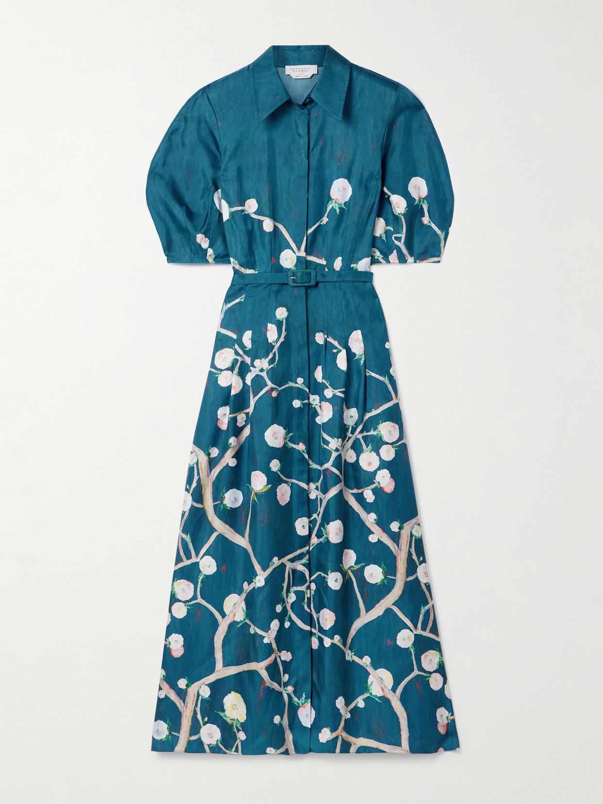 Gabriela Hearst Maude Pleated Midi Shirtdress In Blue Multi Printed Silk Twill
