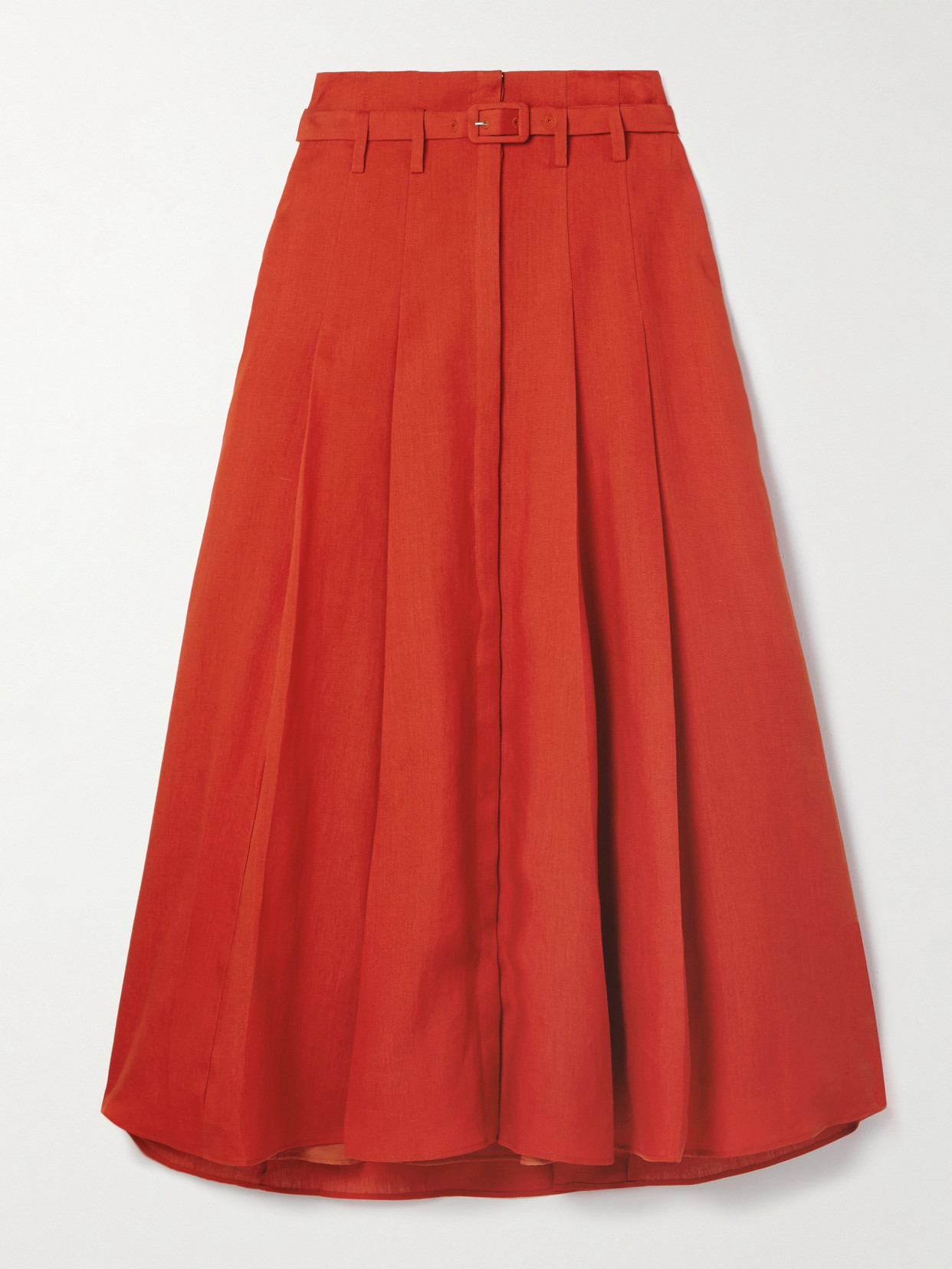 Gabriela Hearst Dugald Belted Pleated Linen Midi Skirt
