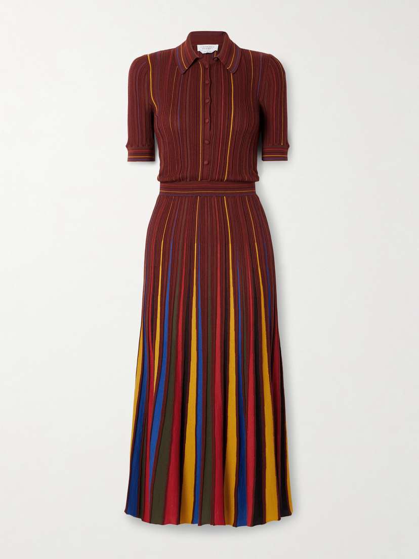 Gabriela Hearst Calypso Ribbed Striped Merino Wool Midi Dress