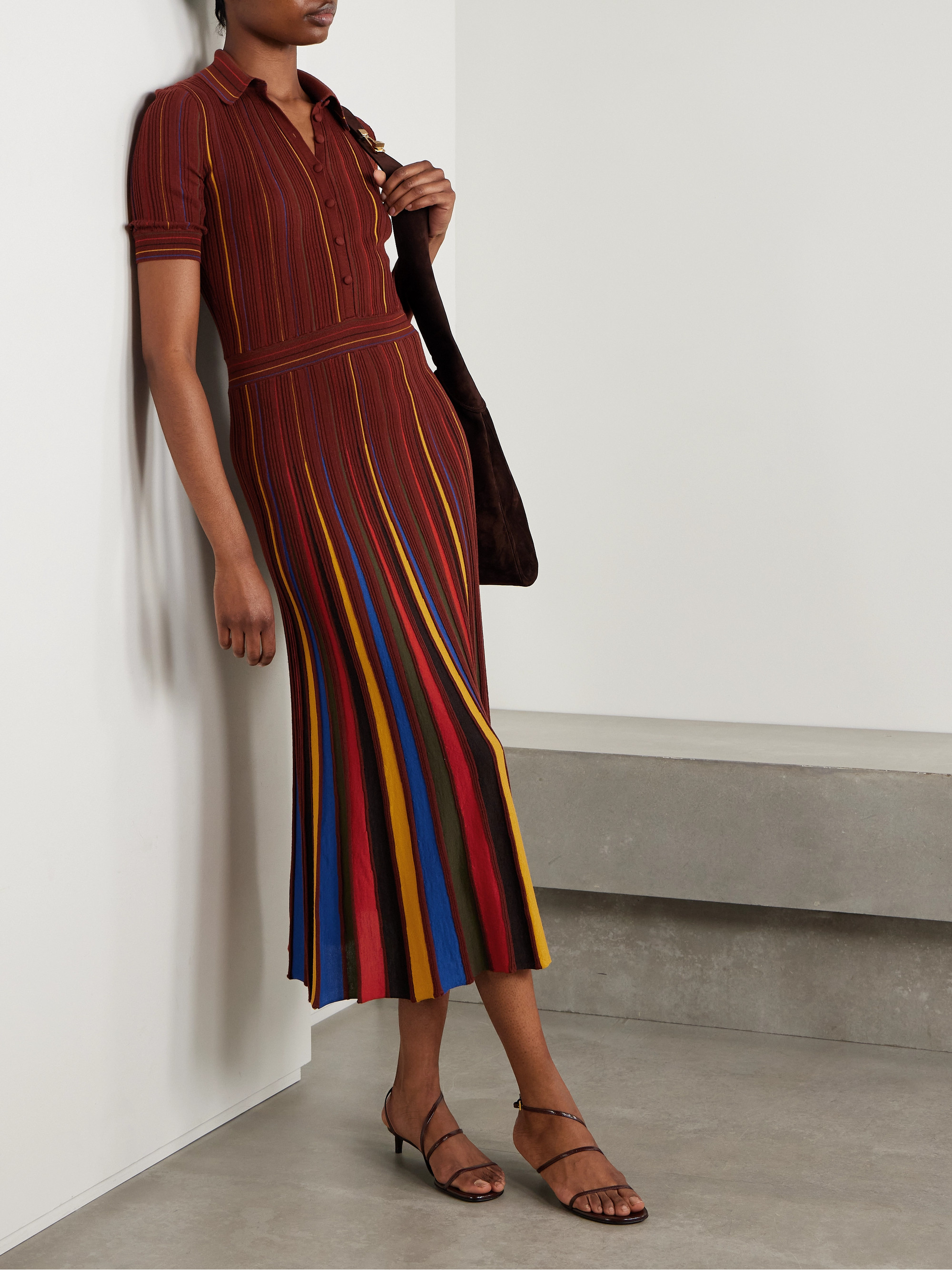 Gabriela Hearst - Calypso ribbed striped merino wool midi dress | Plush