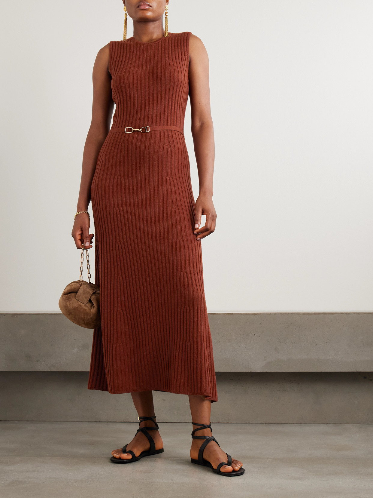 Gabriela Hearst Meier Belted Ribbed Wool And Cashmere-blend Midi Dress