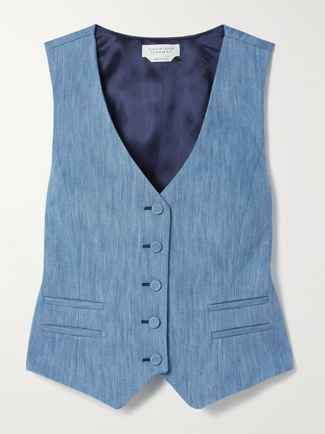 Gabriela Hearst Coleridge Vest In Medium Blue Recycled Cotton Linen Denim