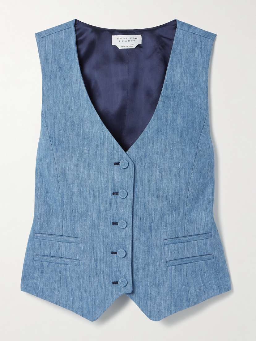 Gabriela Hearst Coleridge Cotton And Linen-blend Chambray Vest