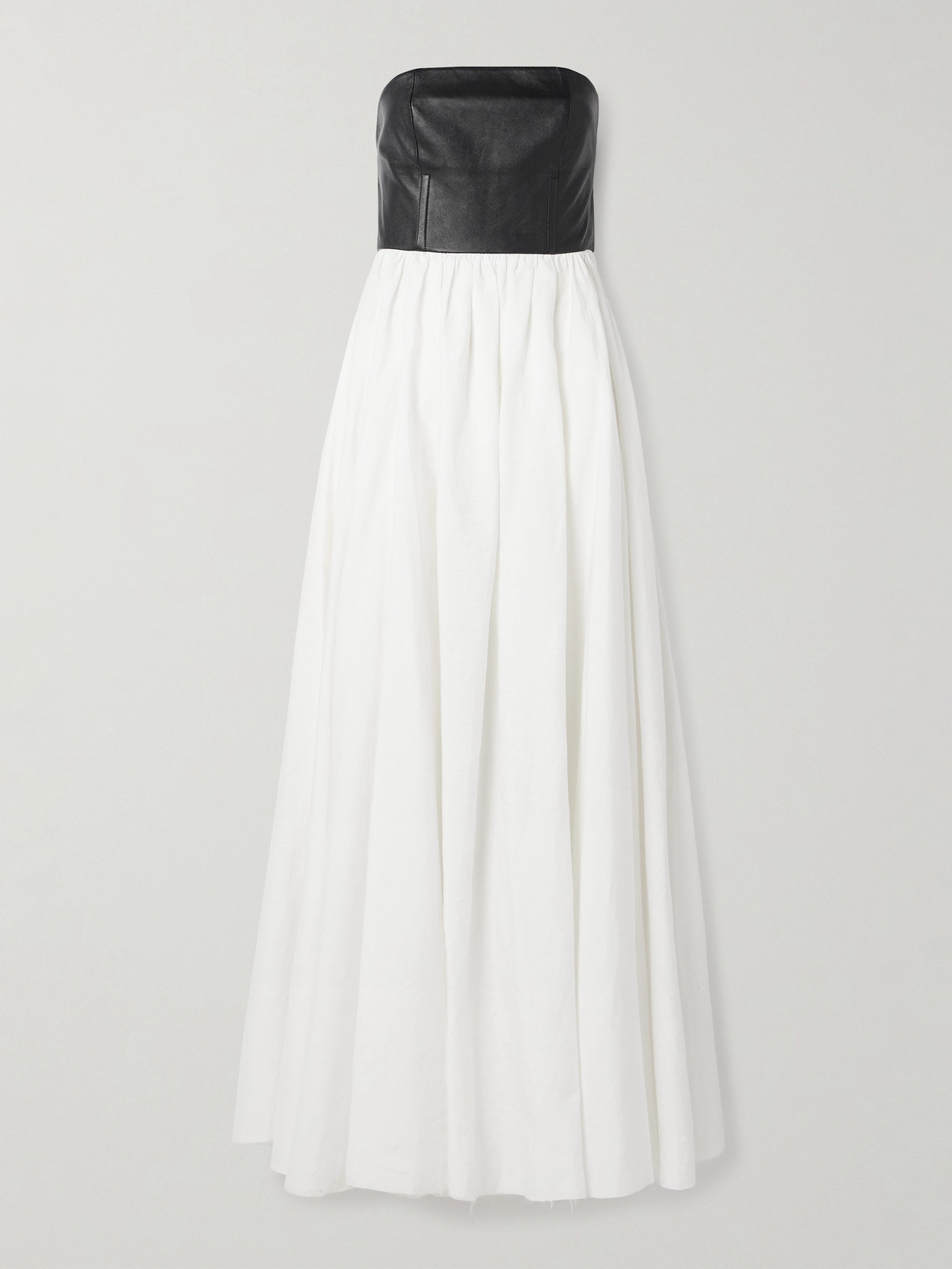 Gabriela Hearst Lehti Strapless Linen And Leather Maxi Dress In Black
