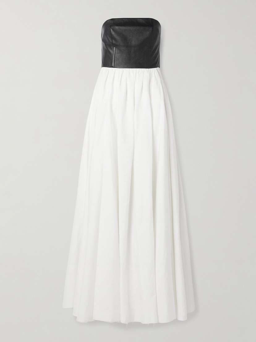 Gabriela Hearst Lehti Strapless Linen And Leather Maxi Dress