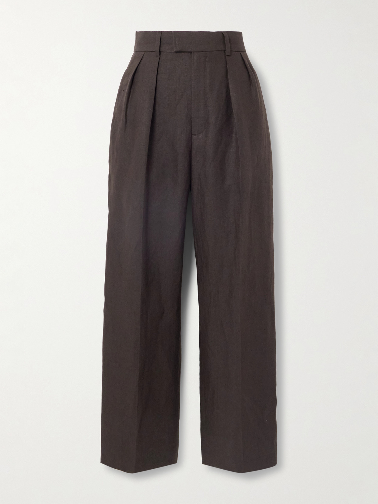 Loro Piana Rodger Pleated Linen Straight-leg Pants In Brown
