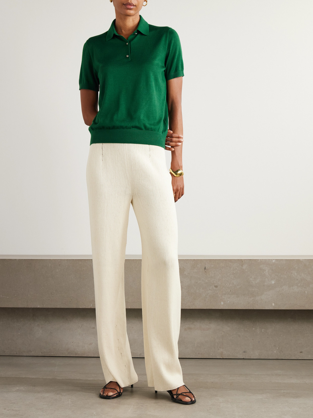 Loro Piana Sottile Wool, Silk And Cashmere-blend Polo Shirt In Green
